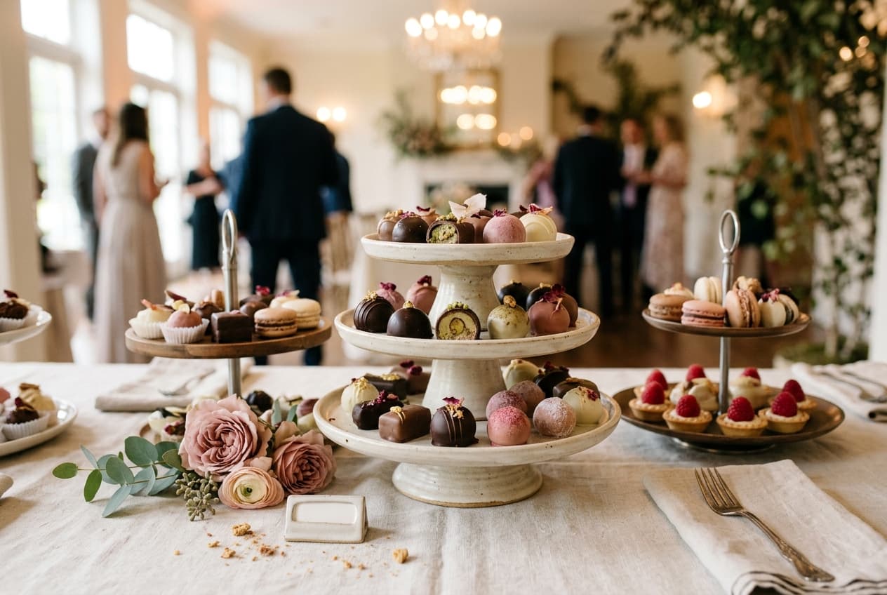 Etagere mit Pralinen und Petits Fours für einen Anlass