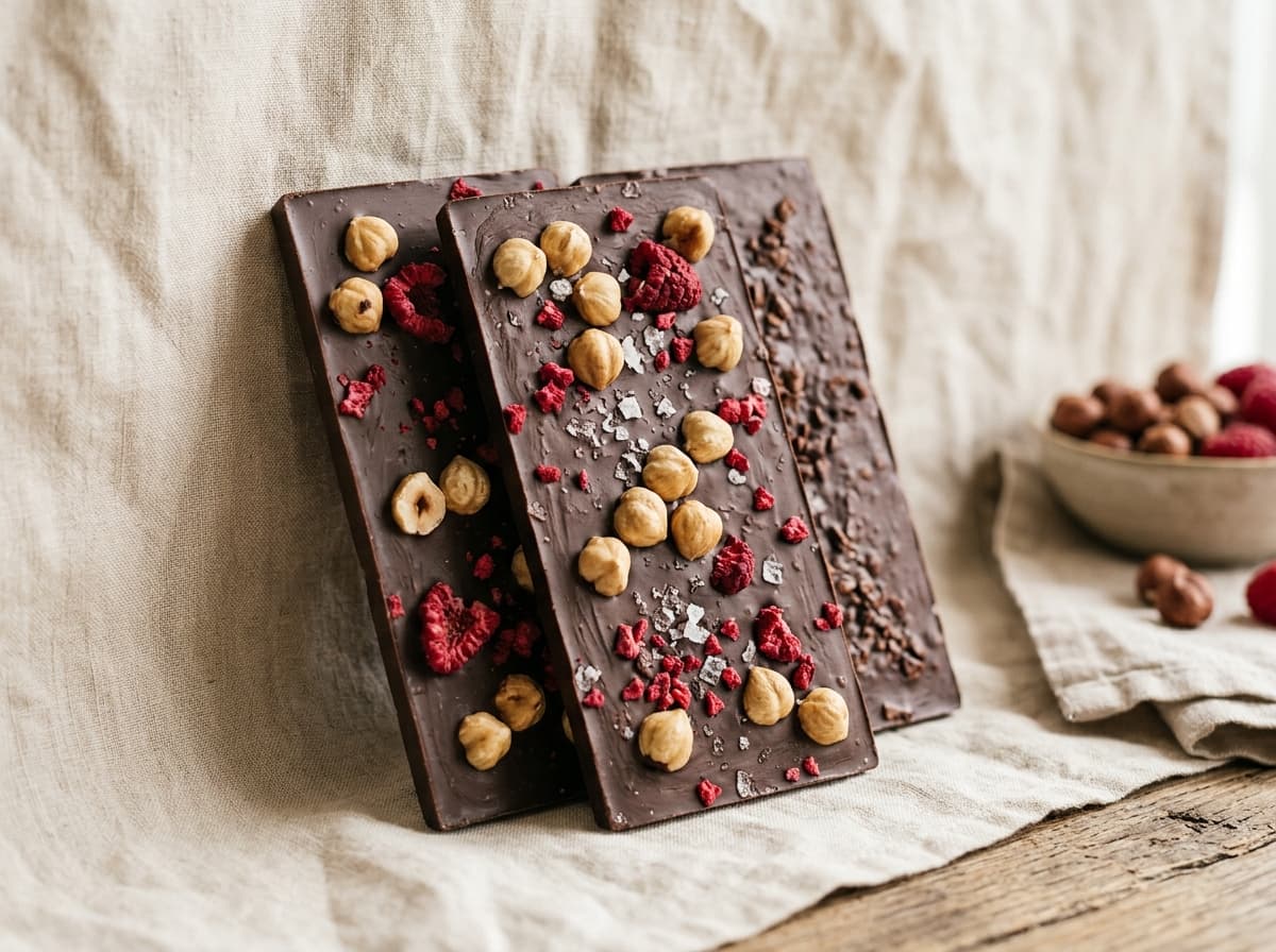 Schokoladentafeln mit Haselnuss und Beeren